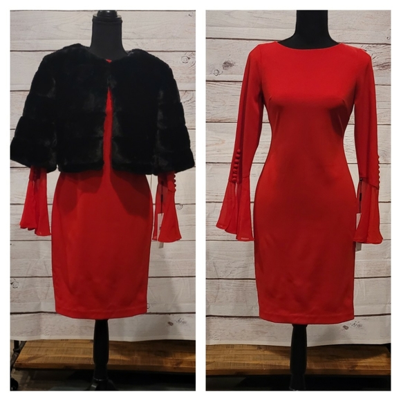 Calvin Klein Dresses & Skirts - 🆕️ Calvin Klein Red Bell Sleeve Dress